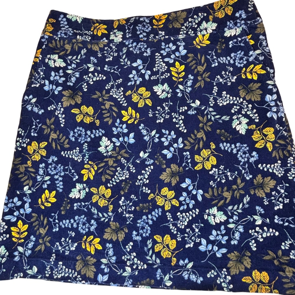 Talbots Navy Blue Floral Corduroy Pocket Knee Length Skirt Unlined Womens Sz 10